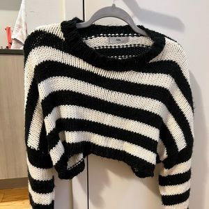 Cropped black and white striped sweater